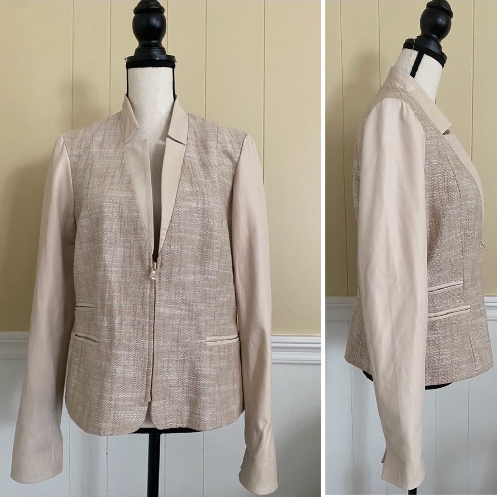 Daniel Leather/ Cotton Stand Collar Jacket